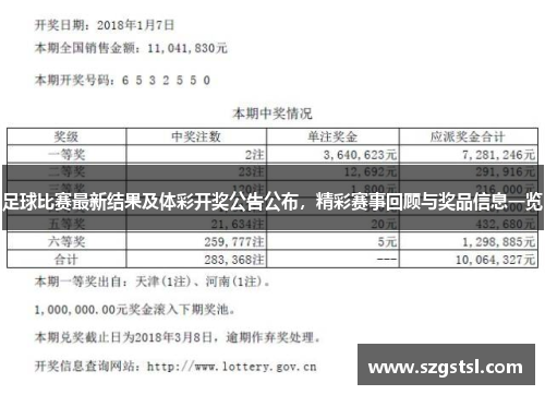 足球比赛最新结果及体彩开奖公告公布，精彩赛事回顾与奖品信息一览